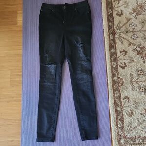 INC Denim Core Denim Skinny Black Leopard Print Ripped Jeans 6/28 NWT